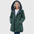 Doudoune cintrée femme doublée polaire à capuche - Vert foncé
