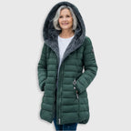 Doudoune cintrée femme doublée polaire à capuche - Vert foncé