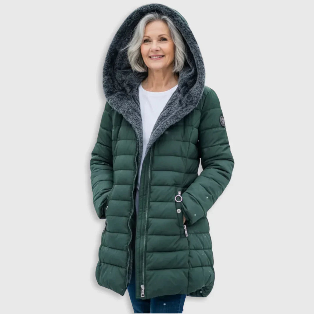 Doudoune cintrée femme doublée polaire à capuche - Vert foncé