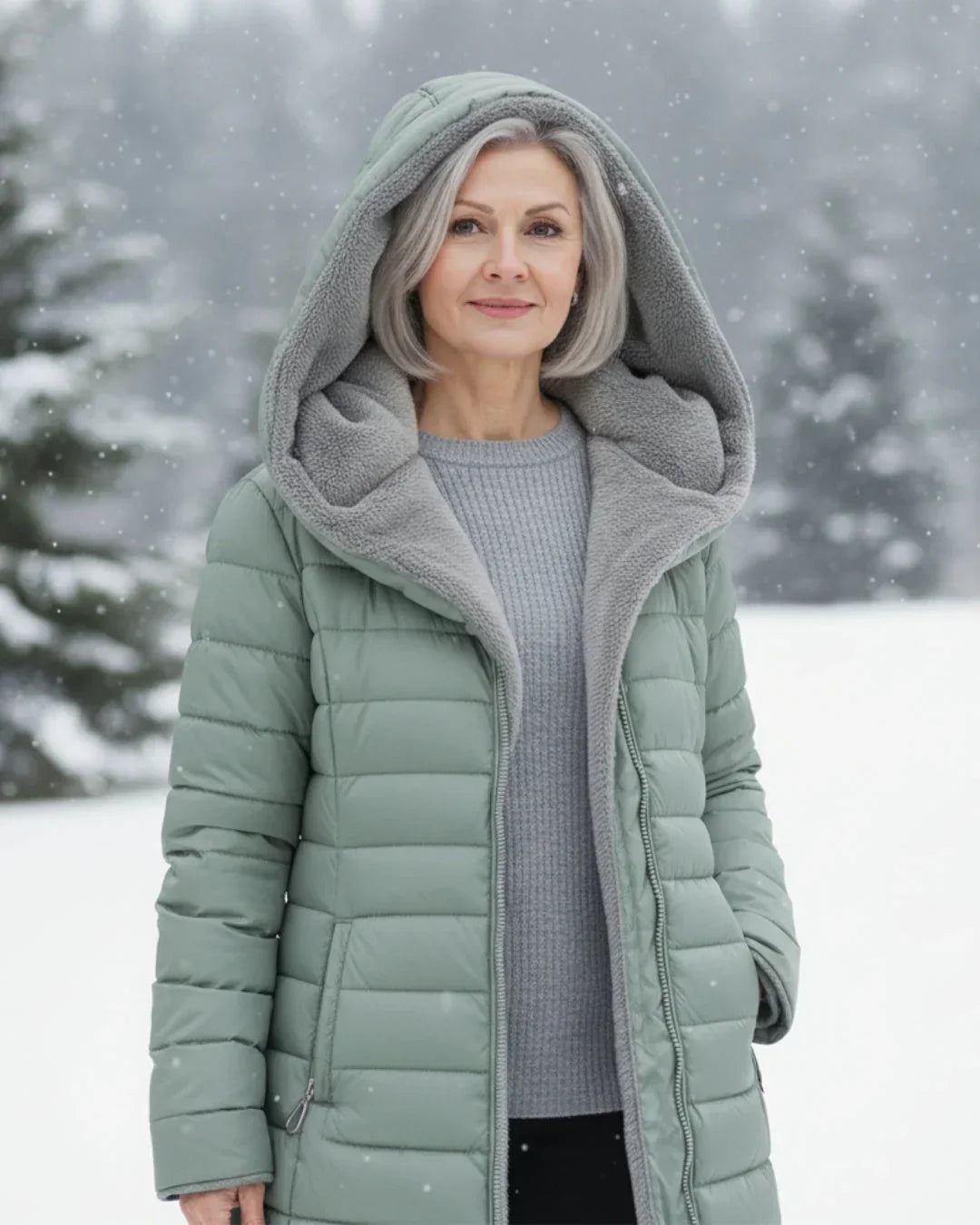 Doudoune cintrée femme doublée polaire à capuche - Vert clair