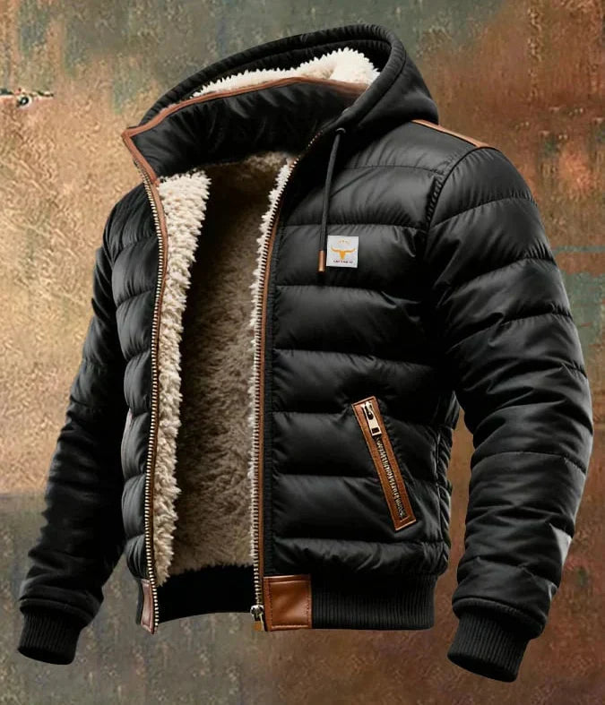 Doudoune homme à capuche intérieur sherpa - Noir