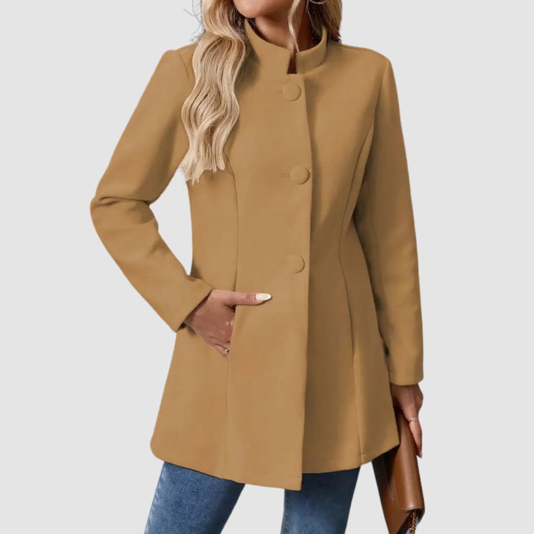 Manteau long femme élégant col montant