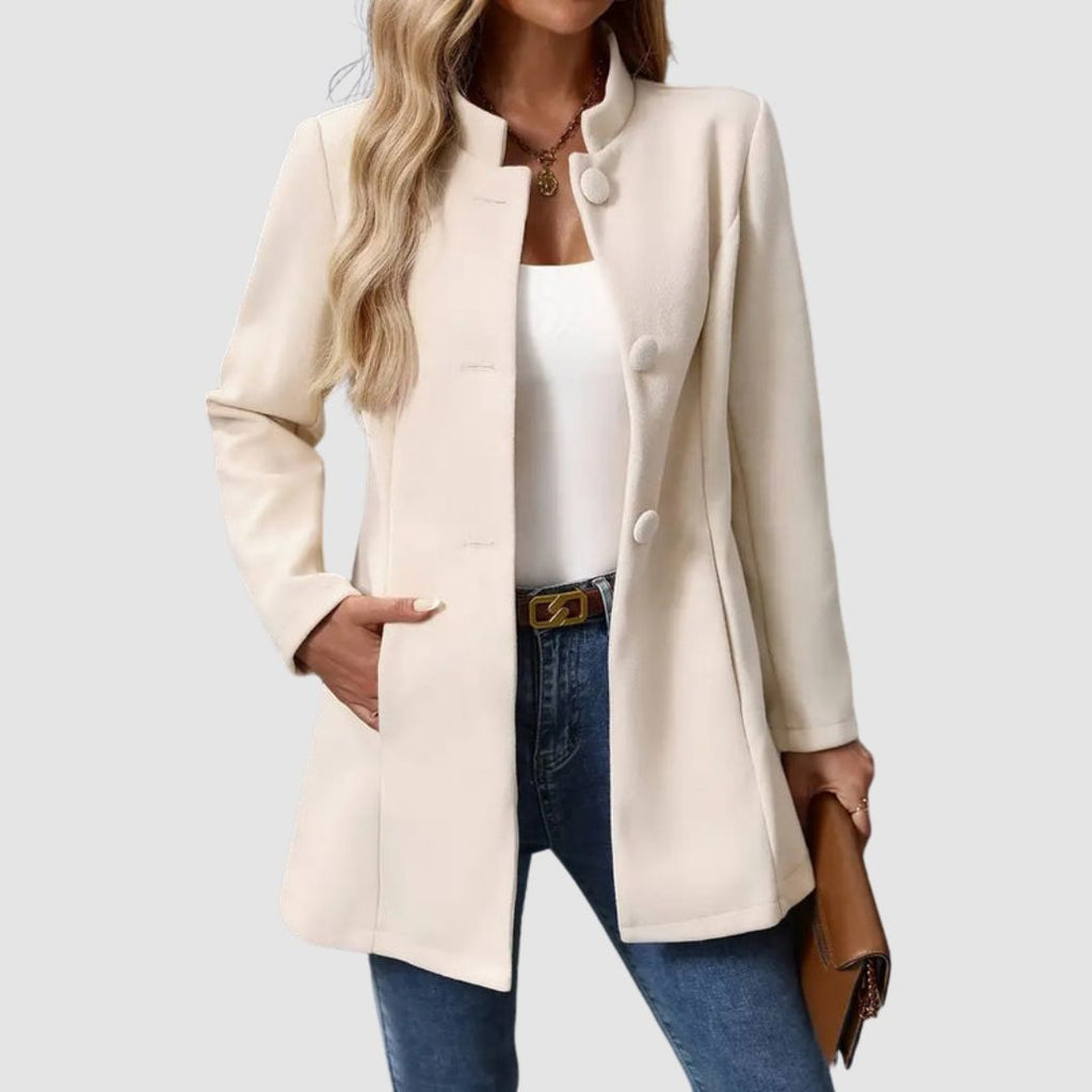 Manteau long femme élégant col montant - Beige