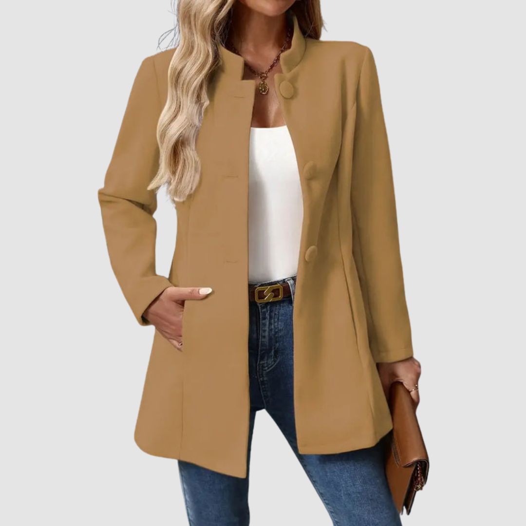 Manteau long femme élégant col montant - Kaki