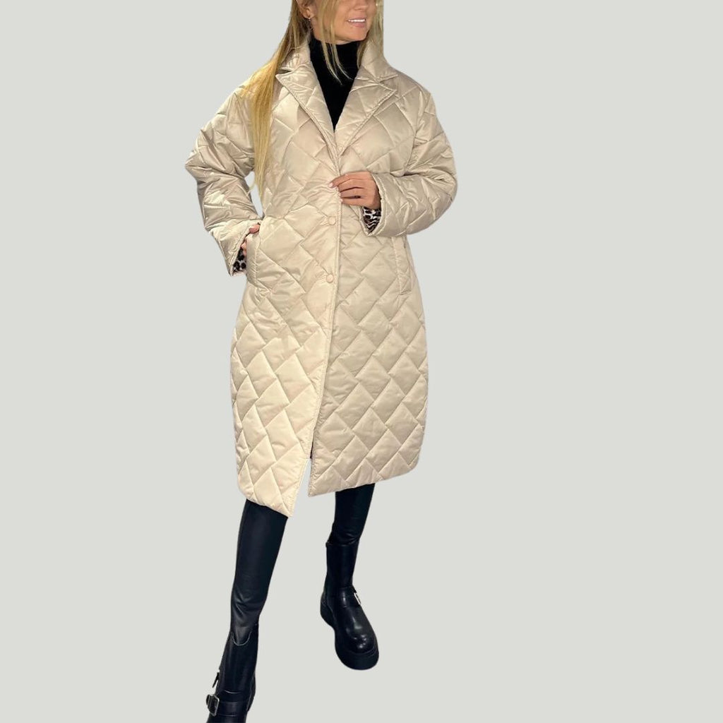 Manteau matelassé long femme doublure léopard