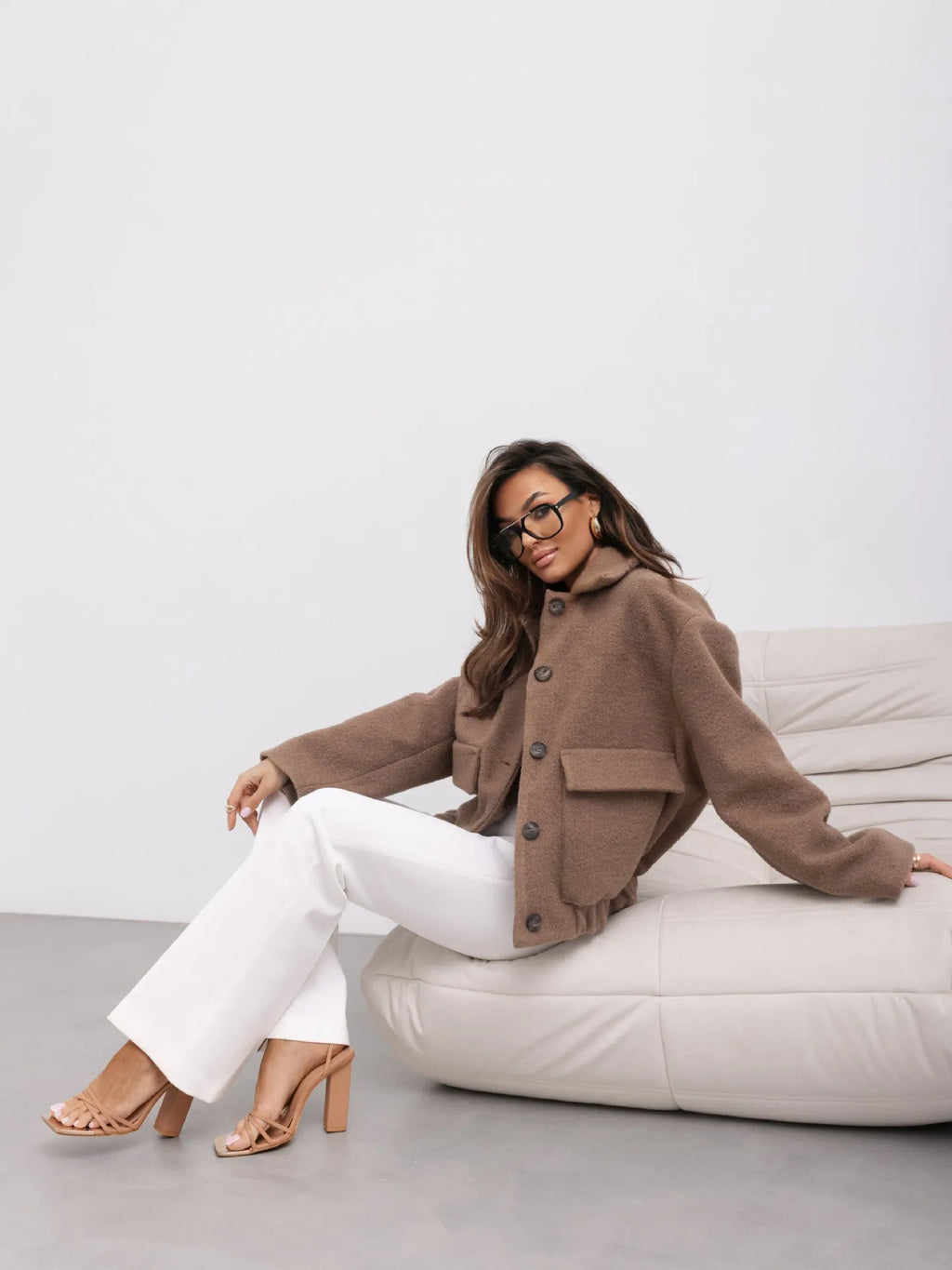 Veste courte femme effet laine à boutons