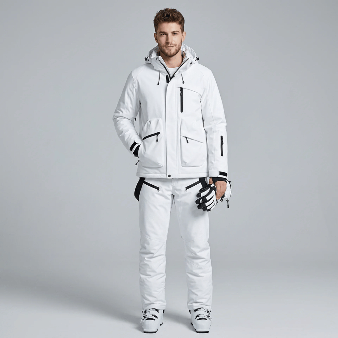 Detail du tissu impermeable de l ensemble de ski homme