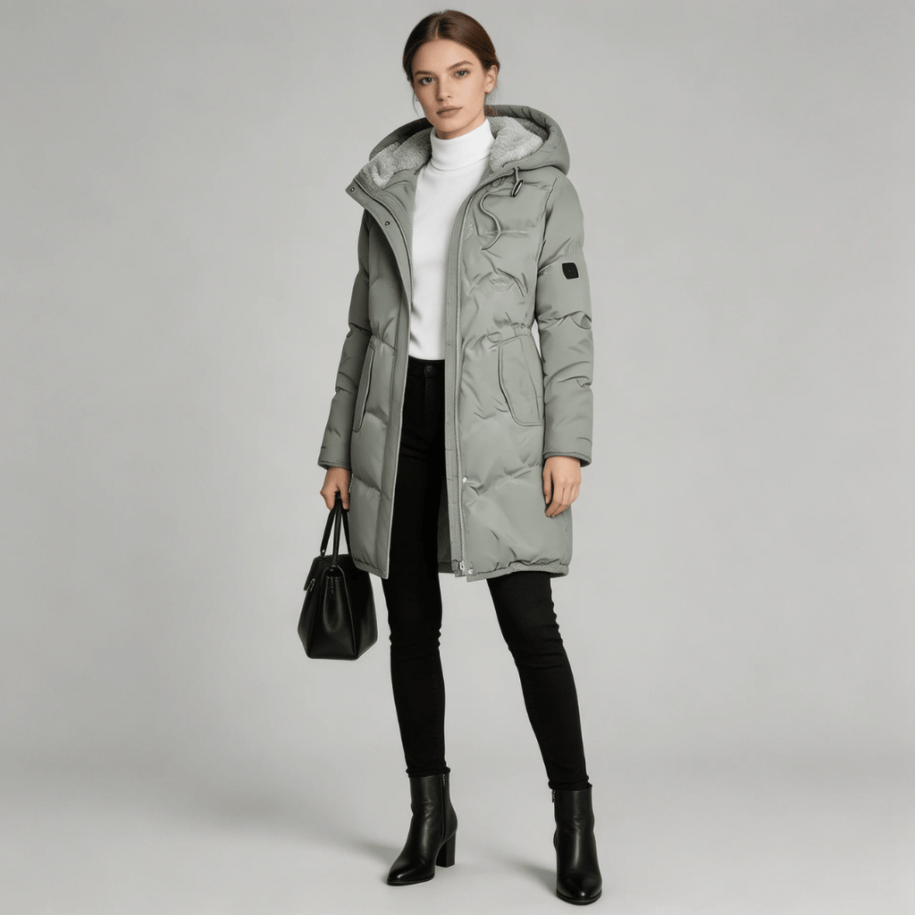 Parka épaisse à capuche femme, doublure polaire, coloris noir