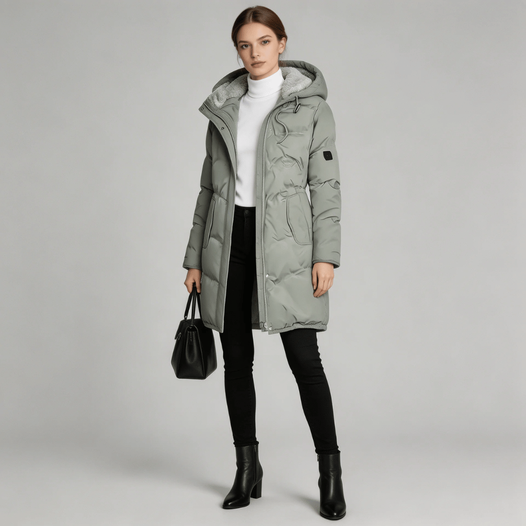 Parka épaisse à capuche femme, doublure polaire, coloris noir