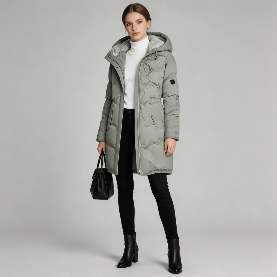 Parka épaisse à capuche femme, doublure polaire, coloris noir