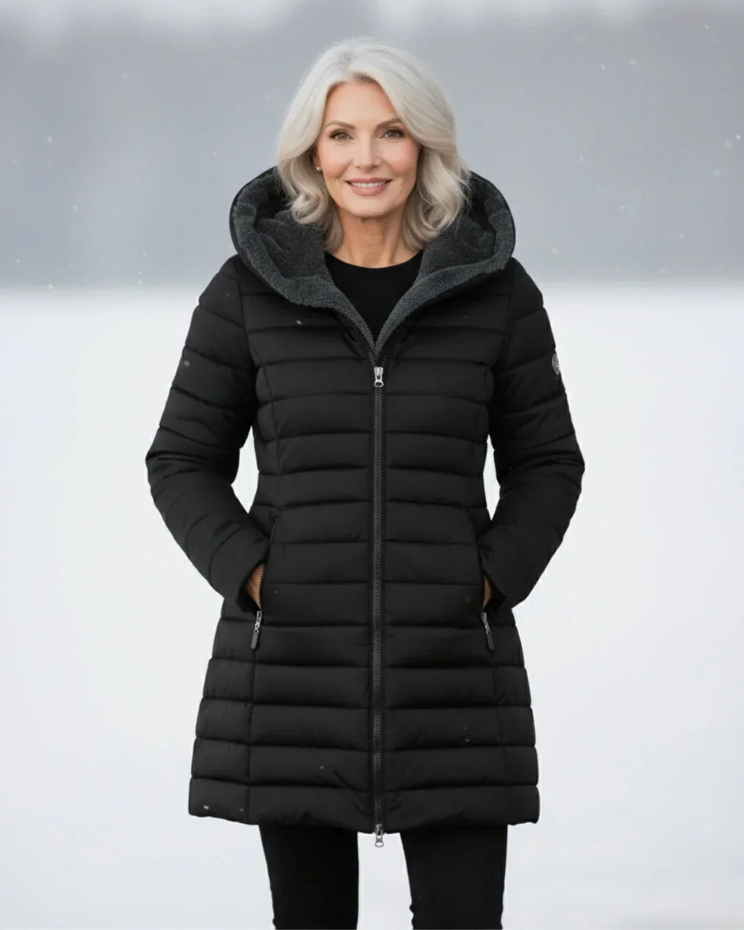 Doudoune cintrée femme doublée polaire à capuche - Noir