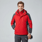 Veste 3 en 1 homme portee avec la capuche relevee