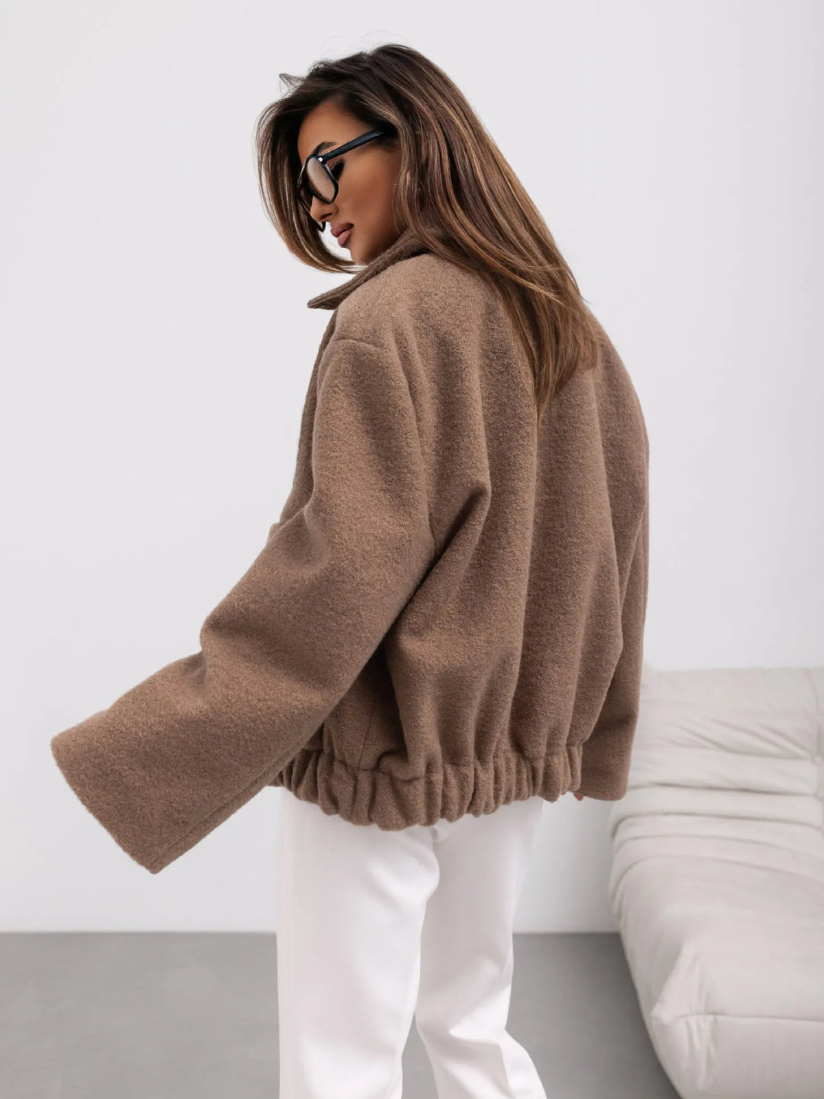 Veste courte femme effet laine à boutons