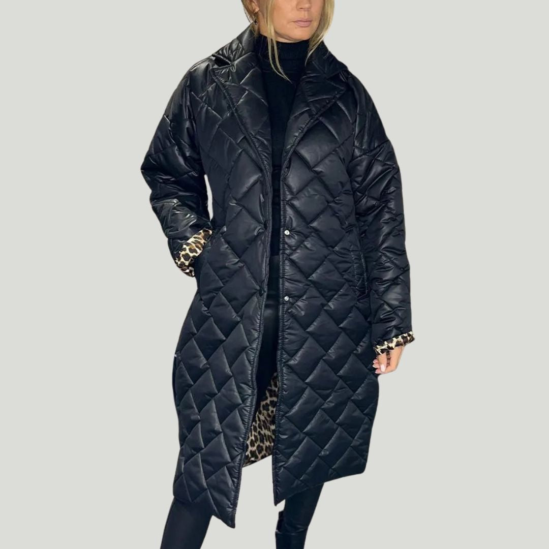Manteau matelassé long femme doublure léopard