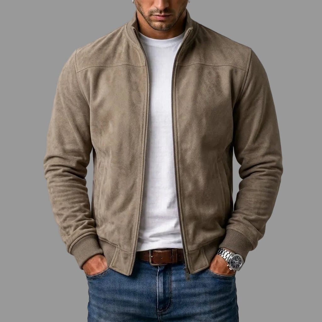 Blouson bomber homme aspect daim - Kaki