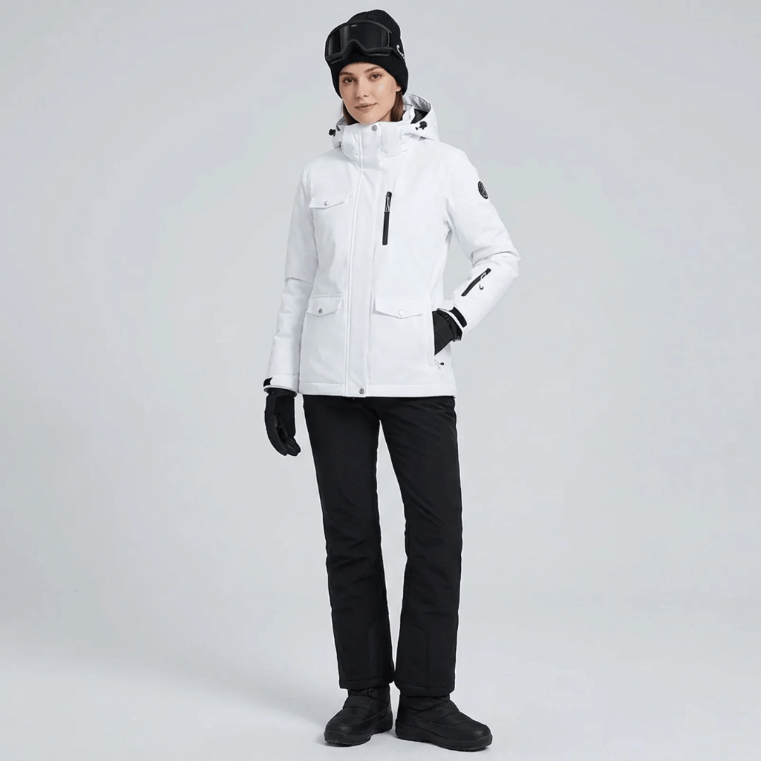 Détail de la doublure polaire du manteau de neige femme