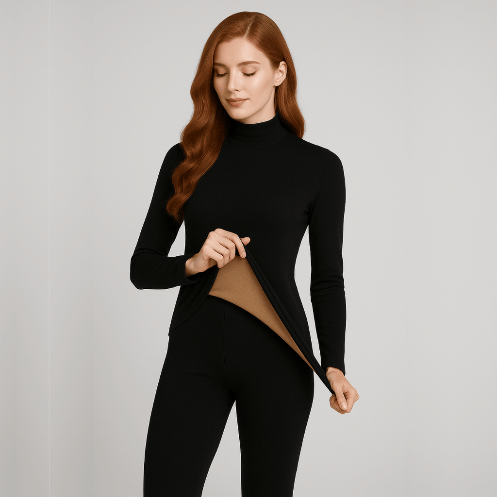 Détail de la doublure peluchée de l'ensemble thermique femme