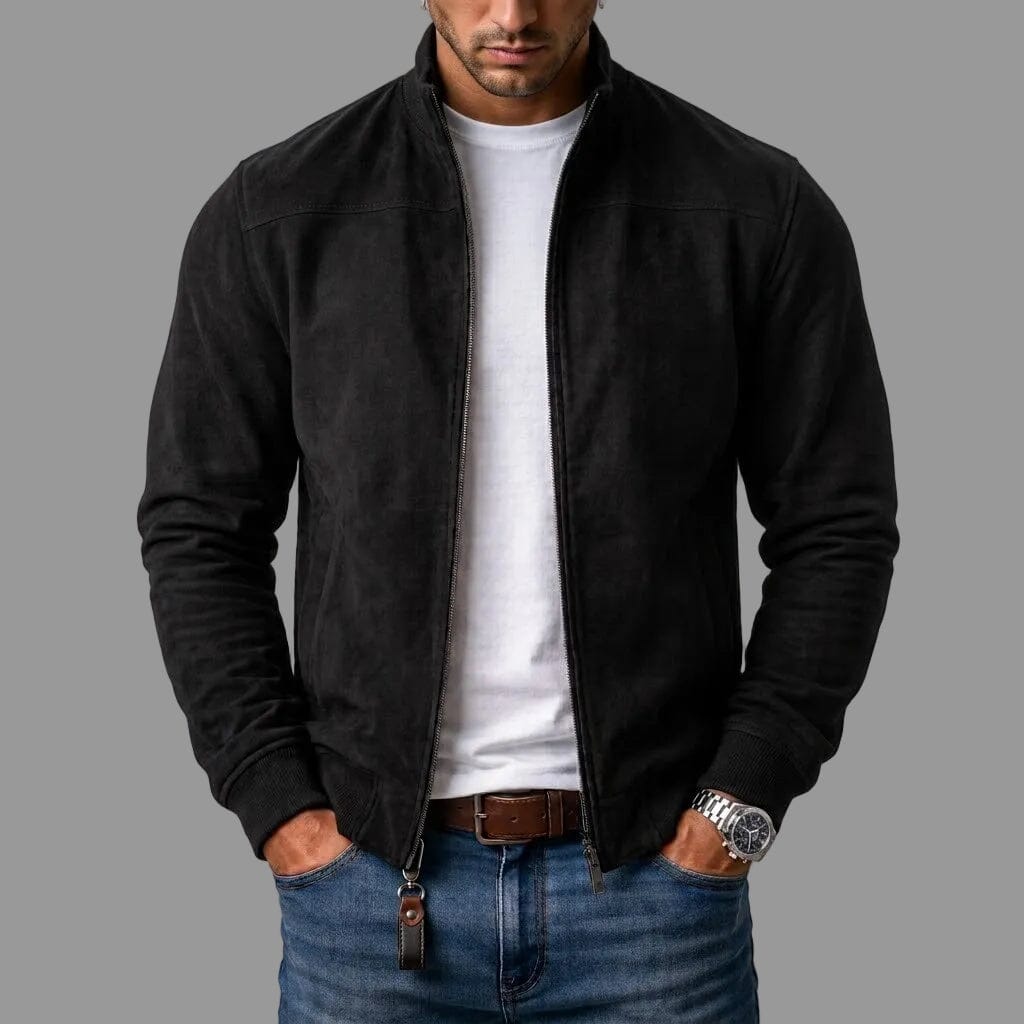Blouson bomber homme aspect daim - Noir