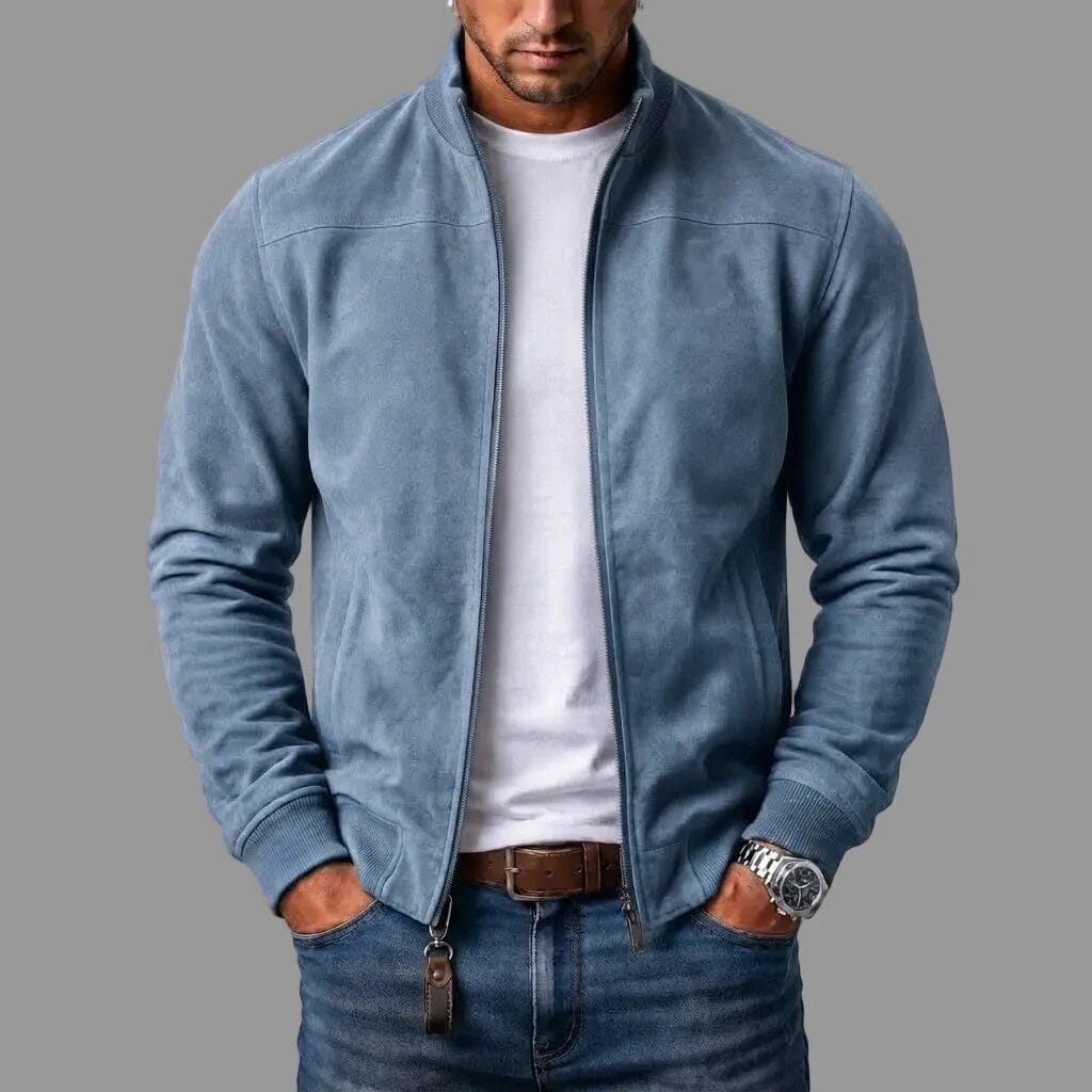 Blouson bomber homme aspect daim - Bleu ciel