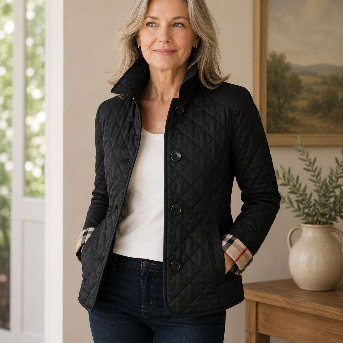Veste matelassée femme élégante col montant - Noir
