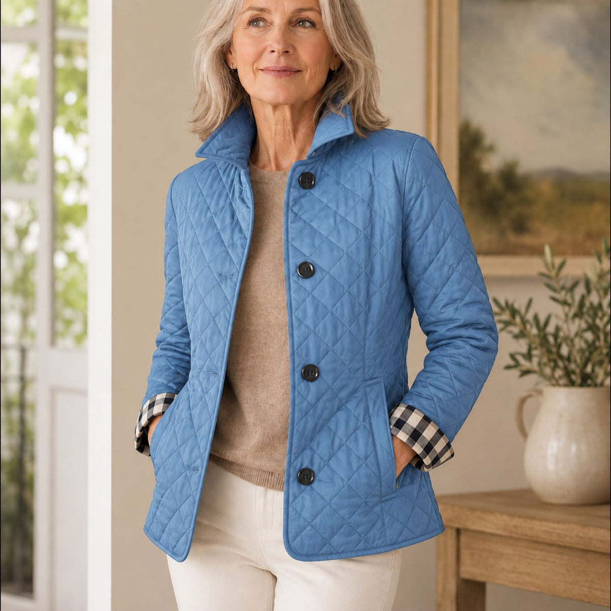 Veste matelassée femme élégante col montant - Bleu clair