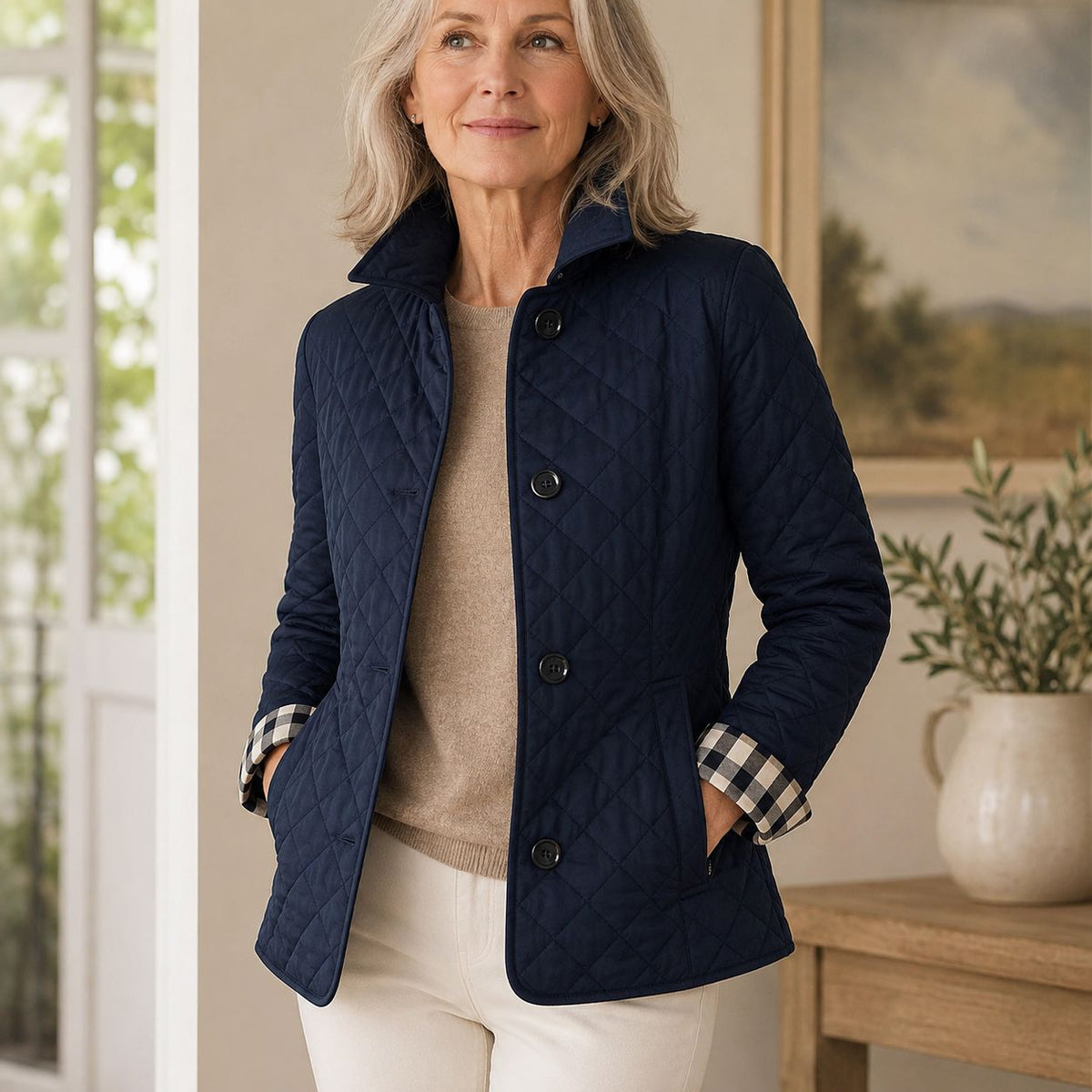 Veste matelassée femme élégante col montant - Bleu