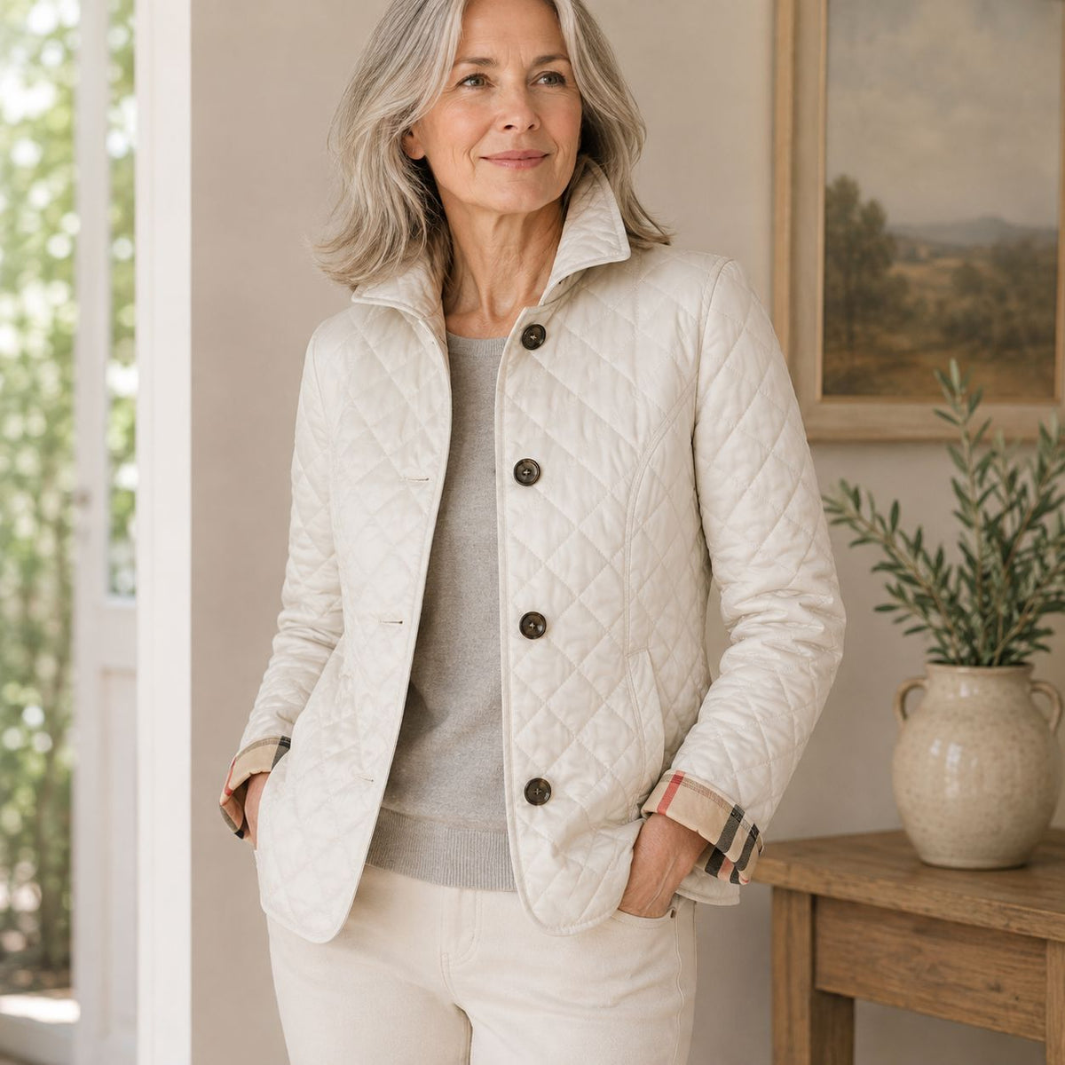 Veste matelassée femme élégante col montant - Blanc