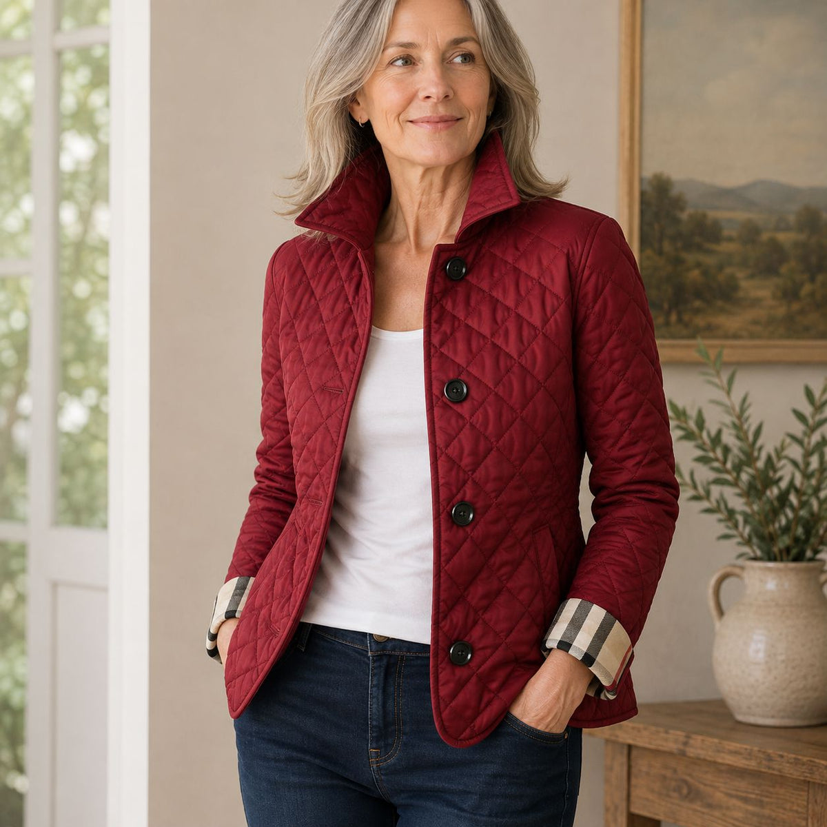 Veste matelassée femme élégante col montant - Rouge