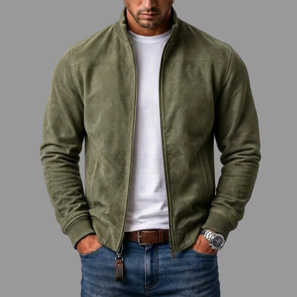 Blouson bomber homme aspect daim - Vert olive