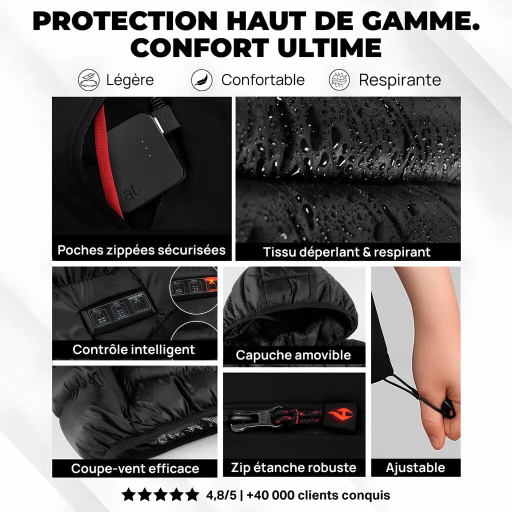 Veste chauffante unisexe à capuche