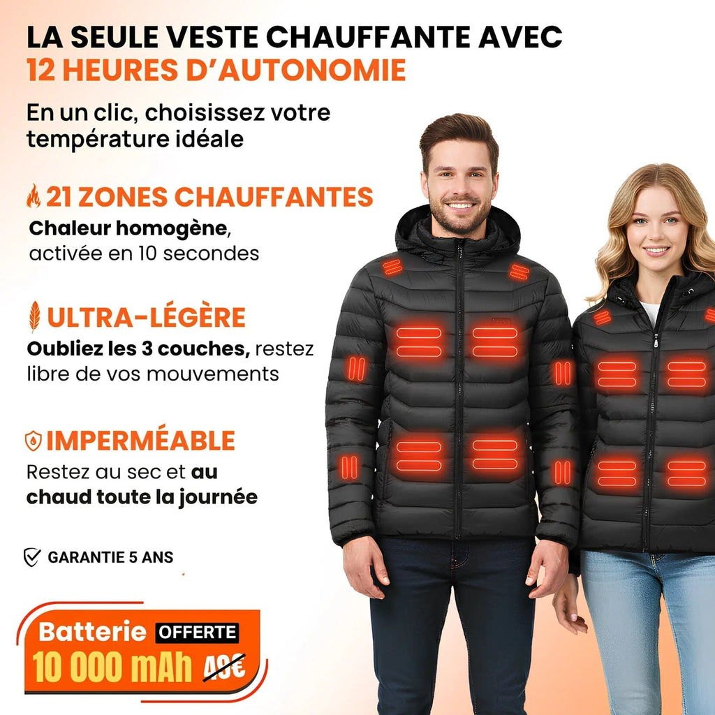 Veste chauffante unisexe à capuche