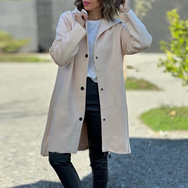 Manteau femme à capuche boutonnage simple - Beige