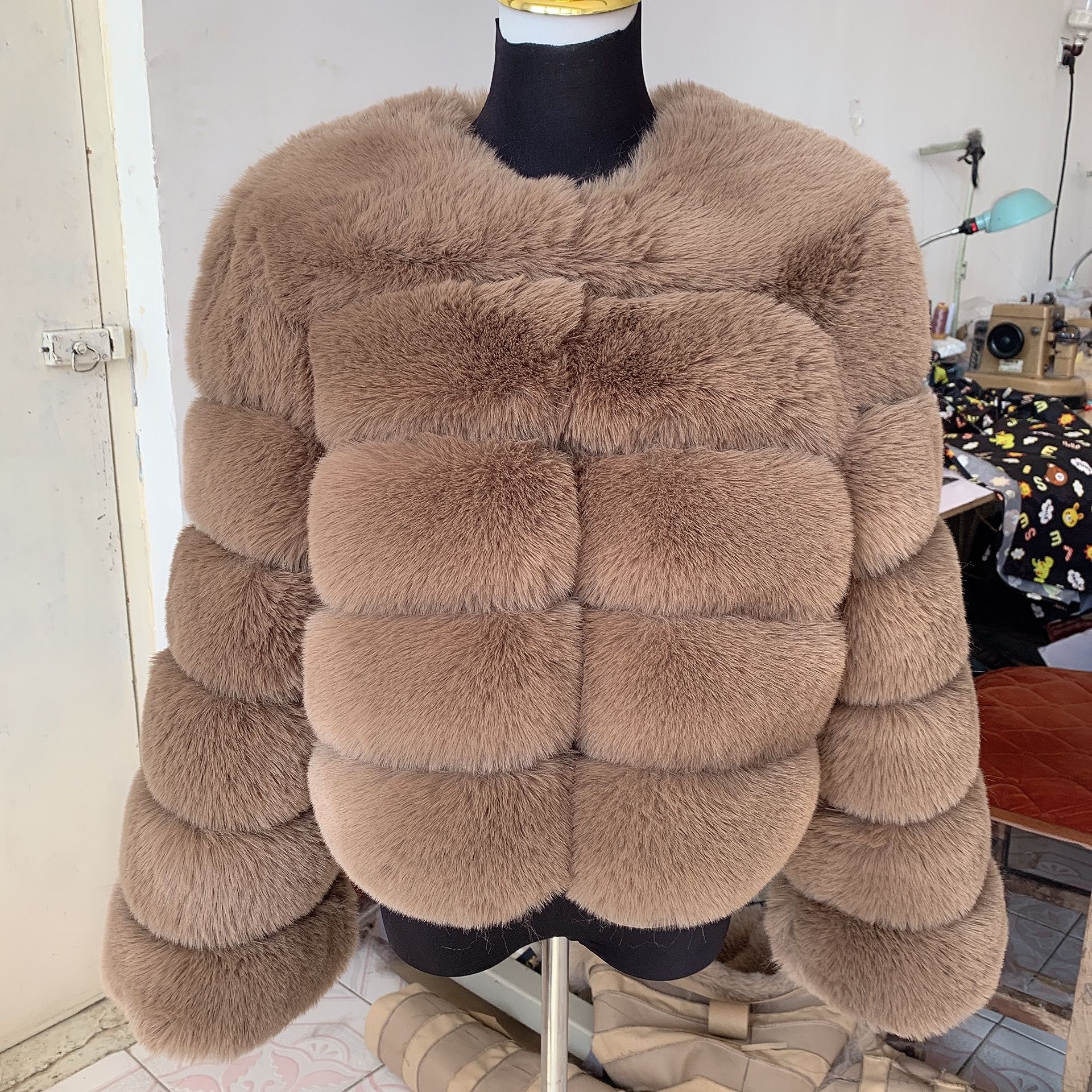 Manteau femme en fausse fourrure, effet fourrure de renard