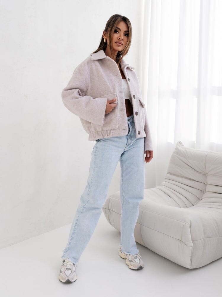 Veste courte femme effet laine à boutons