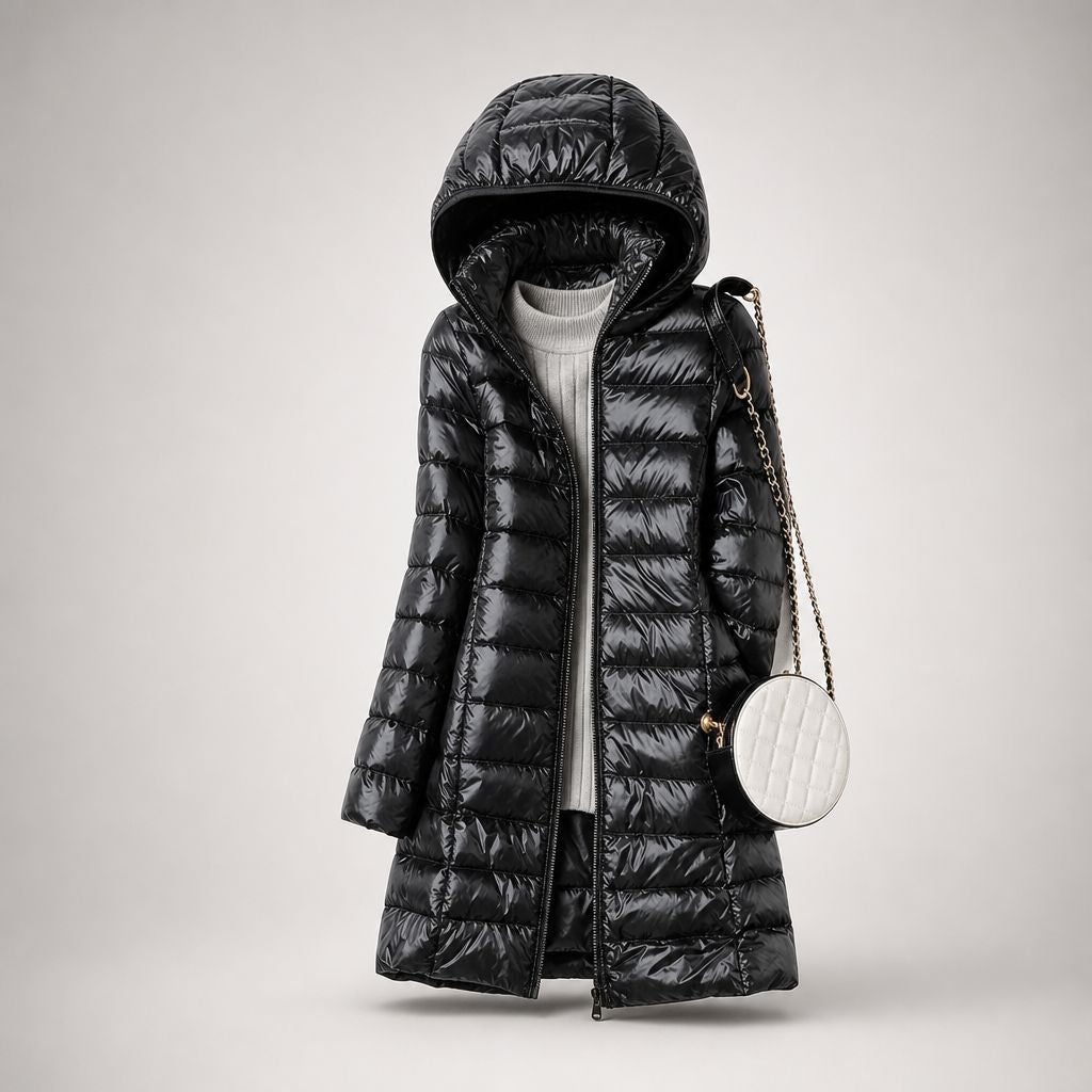 Doudoune longue ultralégère femme à capuche - Noir