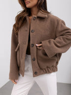 Veste courte femme effet laine à boutons