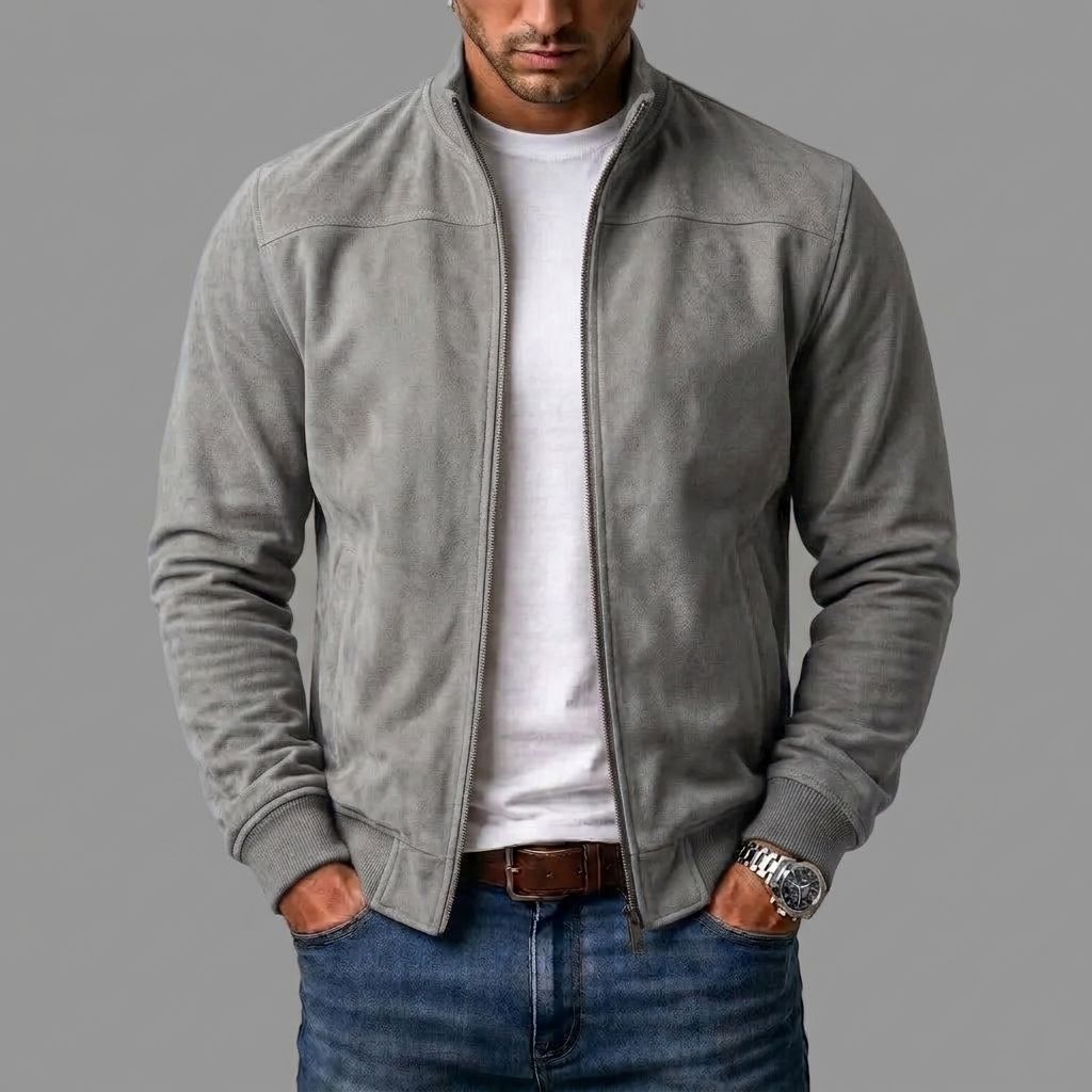 Blouson bomber homme aspect daim - Gris