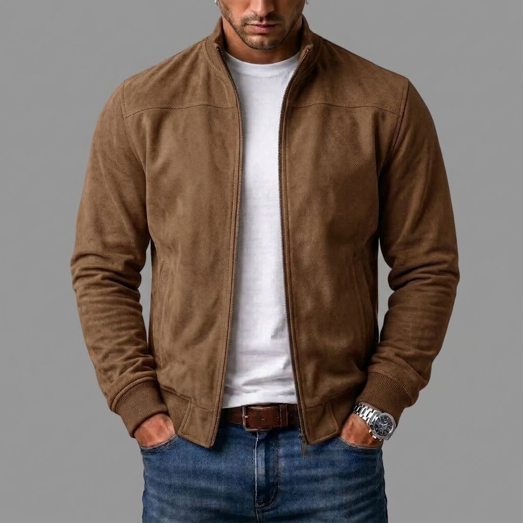 Blouson bomber homme aspect daim - Marron