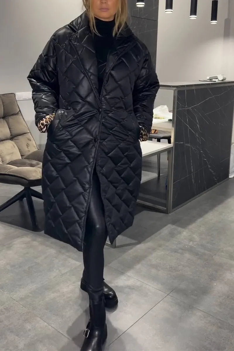 Manteau matelassé long femme doublure léopard