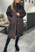 Manteau matelassé long femme doublure léopard - Marron