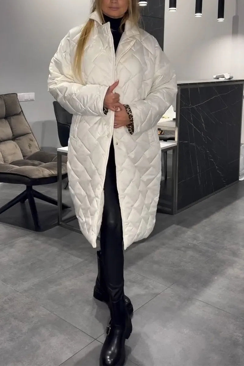 Manteau matelassé long femme doublure léopard - Blanc