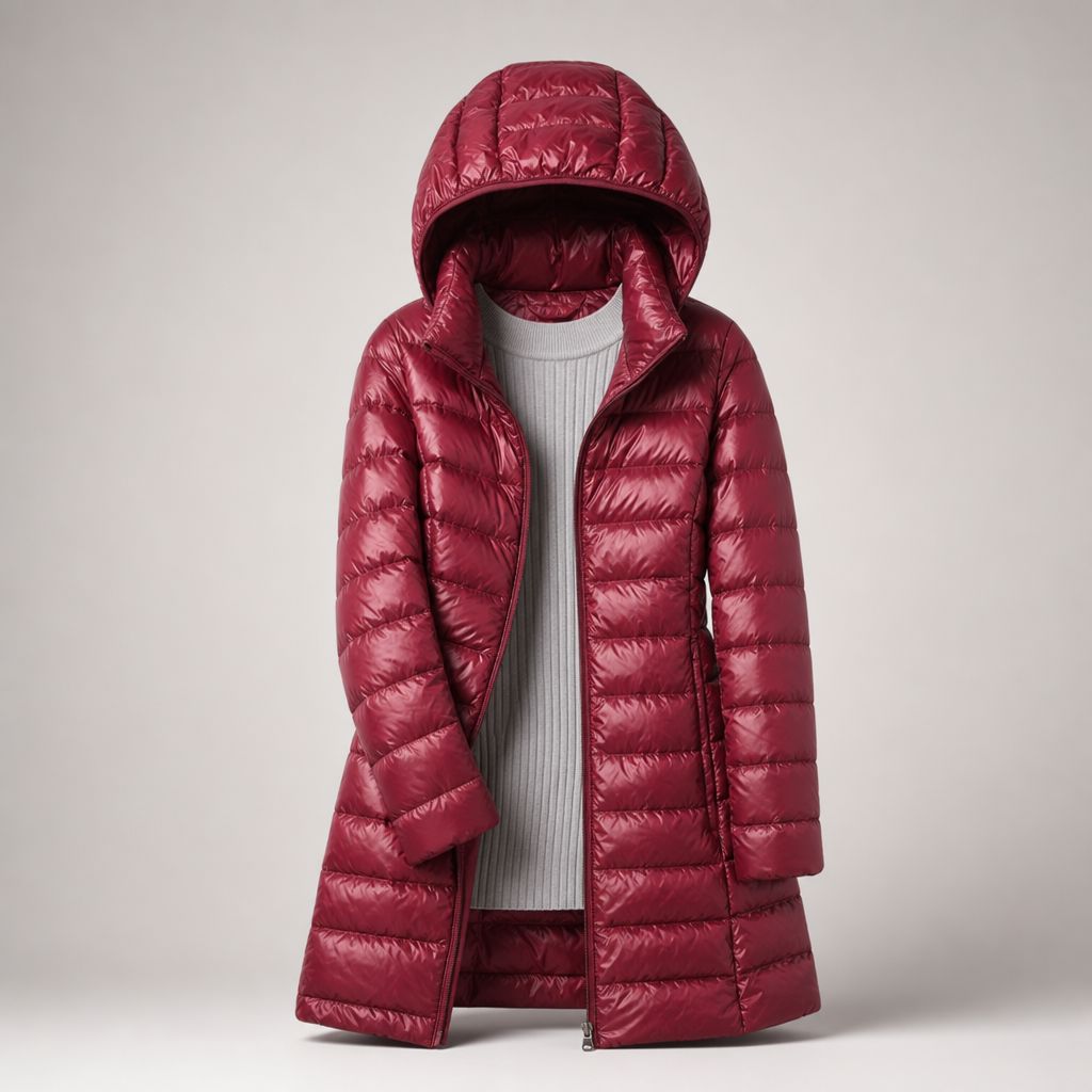 Doudoune longue ultralégère femme à capuche - Bordeaux