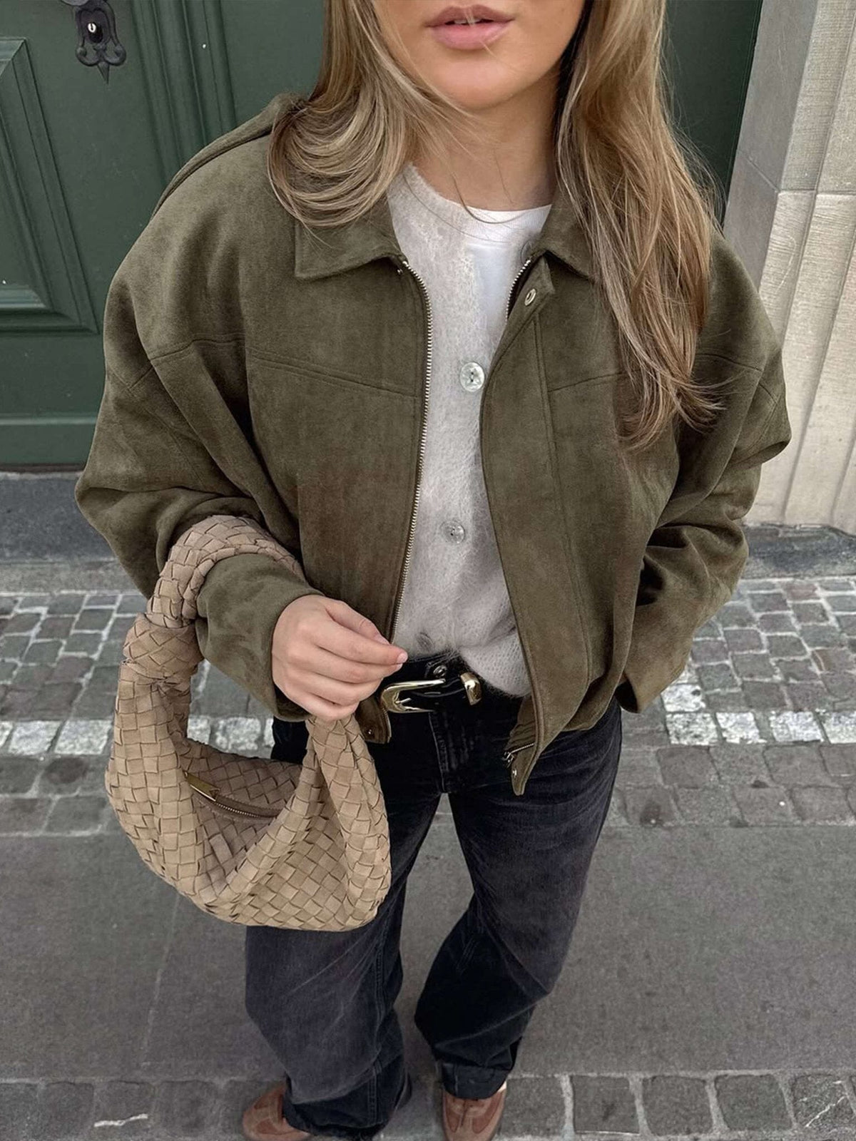 Bomber femme aspect daim oversize
