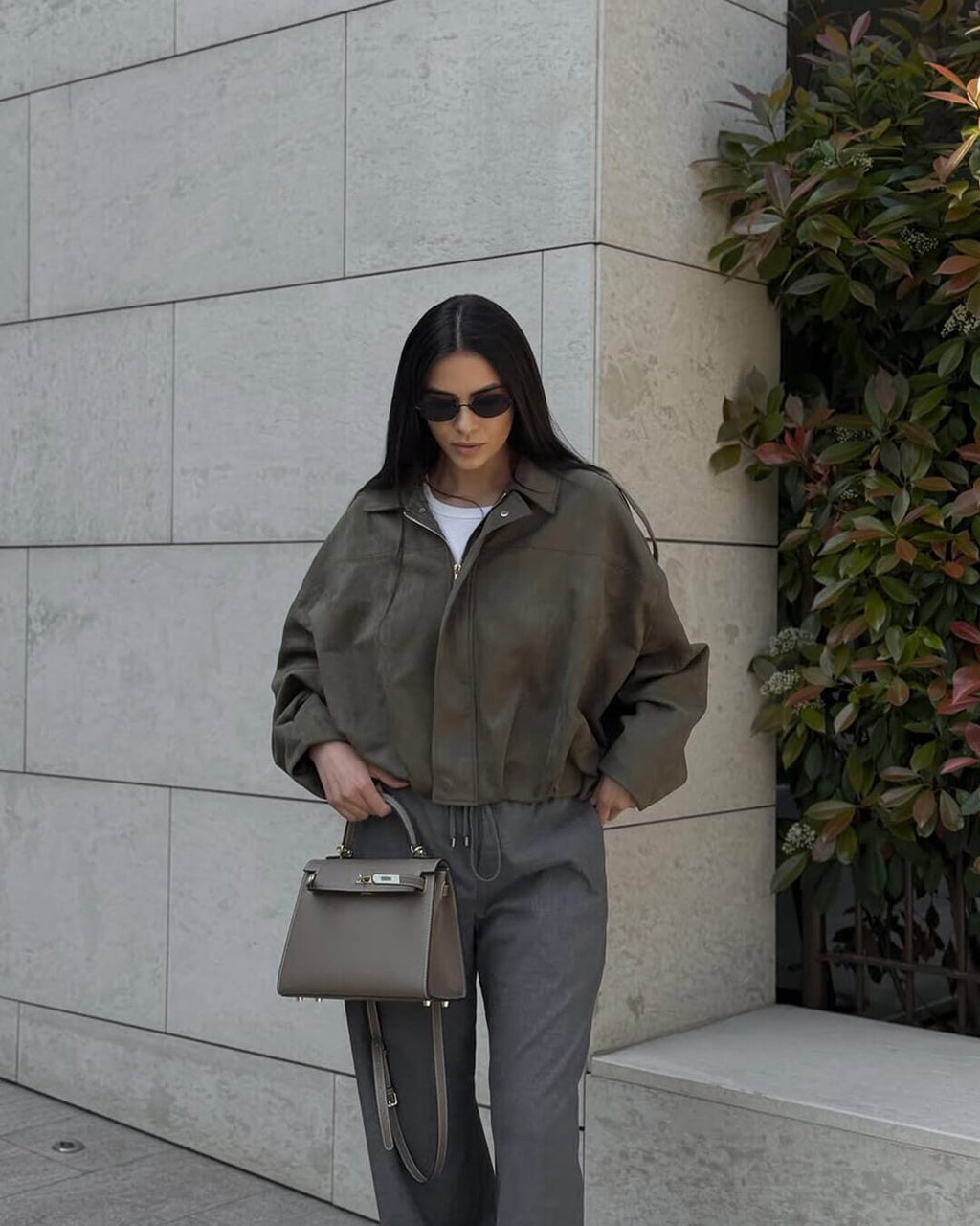 Bomber femme aspect daim oversize