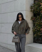 Bomber femme aspect daim oversize
