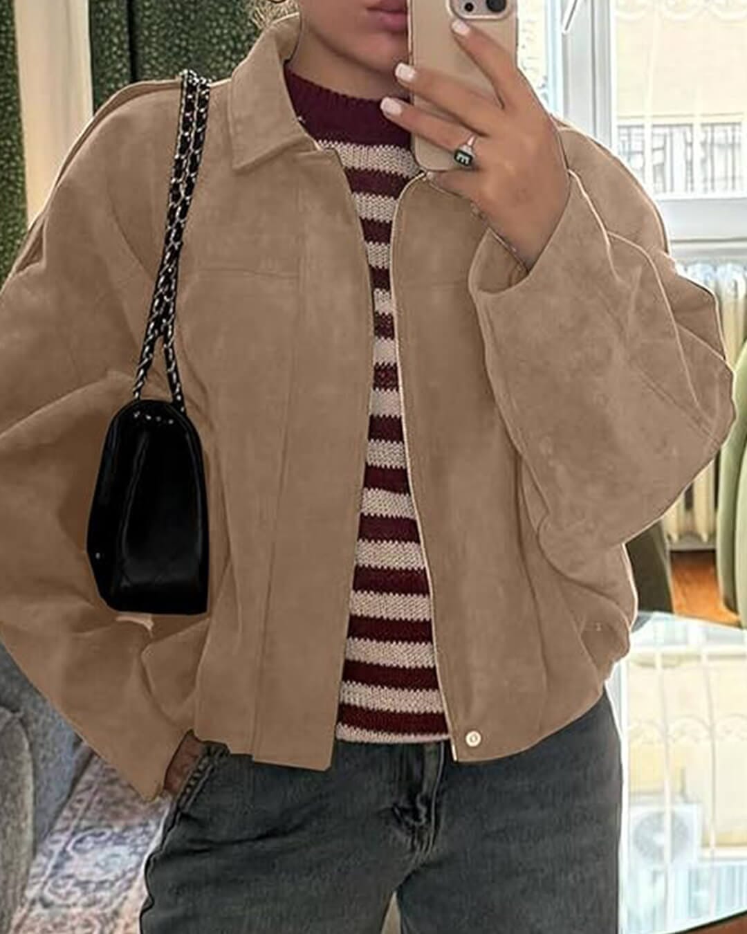 Bomber femme aspect daim oversize