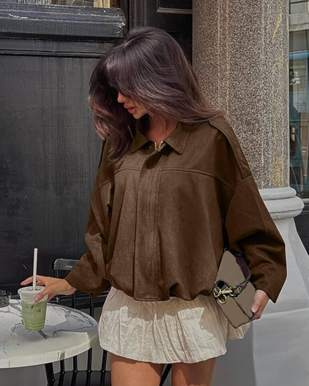 Bomber femme aspect daim oversize