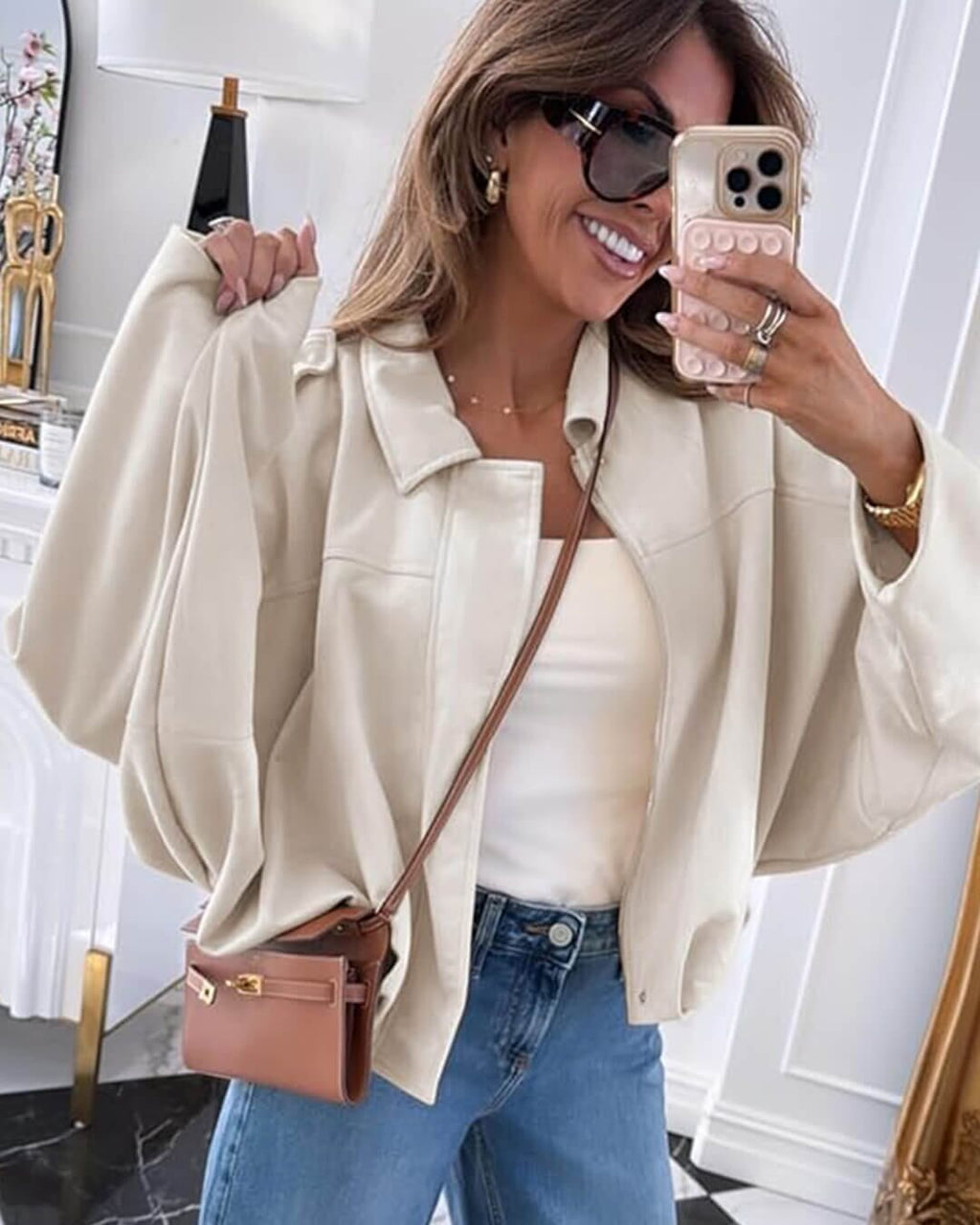 Bomber femme aspect daim oversize