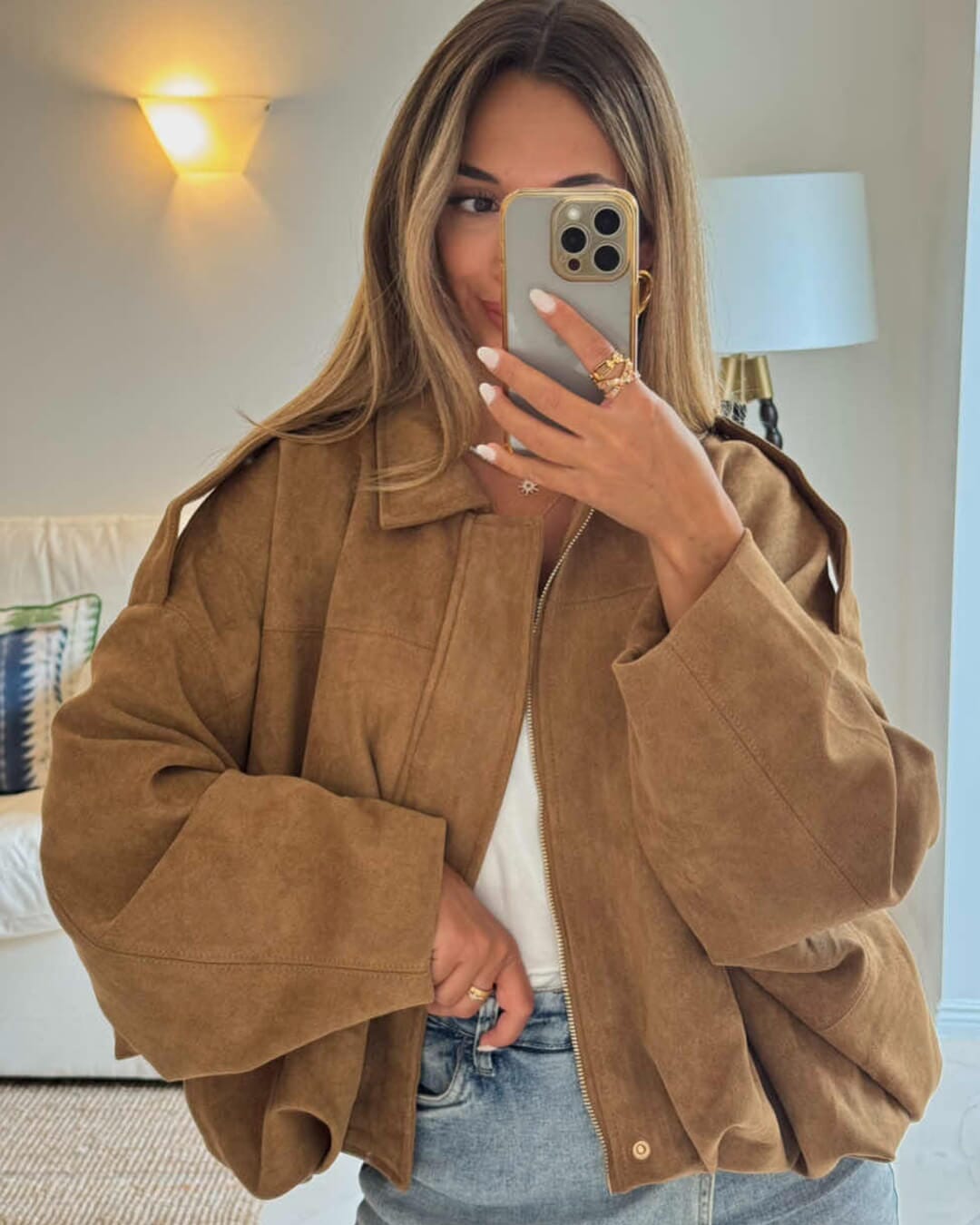 Bomber femme aspect daim oversize