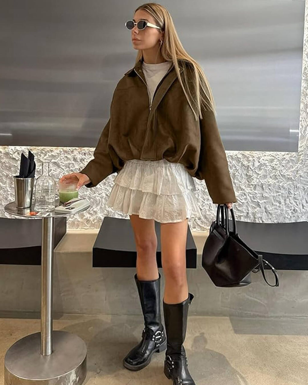 Bomber femme aspect daim oversize